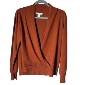 Christian Siriano Merino Wool Blend Surplice Sweater SZ L Rust Orange Fall Work
